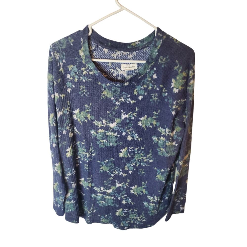 Peace & Pearls Waffle Knit Floral Long Sleeve Top, XL